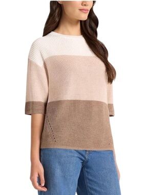 Matty M Women's Elbow Sleeve Colorblock Sweater - Elbow Length Wide Sleeves